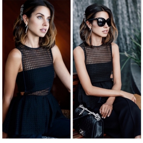 Self-Portrait Black Eyelet Lace Peplum Jumpsuit New Size UK 6, US 2 - Picture 3 of 9